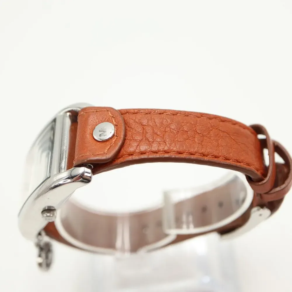 Michael Kors Taylor Tank 26mm Silver Tone Watch Brown Leather w New Battery